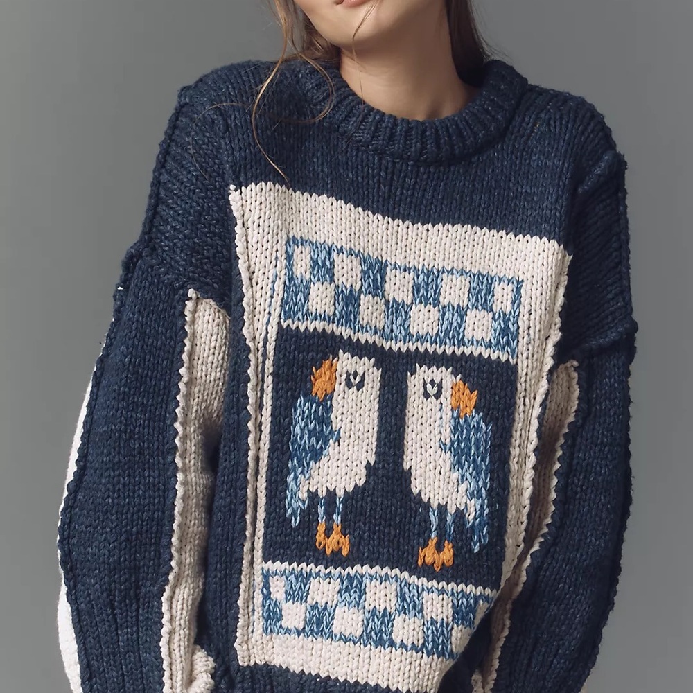 Pilcro Chunky Crew-Neck seagull Sweater